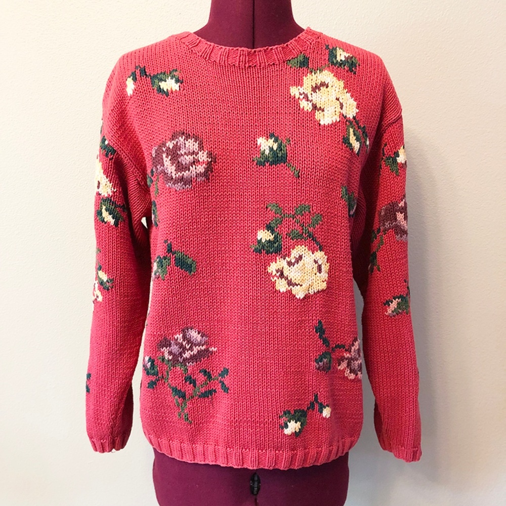 Eddie Bauer | Petite Floral Knit Cotton Sweater